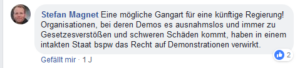 Die "Freiheit", die Stefan Magnet meint: Er kommentiert auf FB HC Strache und will Demonstrationen verbieten.