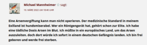 Mannheimer spekuliert über eine Arsenvergiftung: "Ich habe eine tödliche Dosis Arsen im Blut."