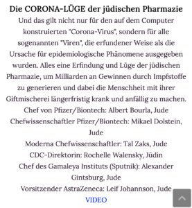 Manuela G.: antisemitscher Eintrag zur "jüdischen Pharmazie" (Screenshot Website G.)