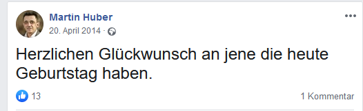 Martin Huber gratuliert am 20.4.2014