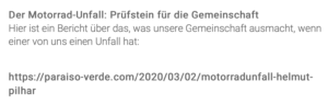 Toter Link: Bericht zu Pilhars Motorradunfall gelöscht (Website El Paraiso Verde)