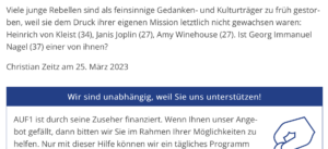 Nachruf von Zeitz für Nagel mit Spendenkeilerei (AUF1-Info 27.3.23)