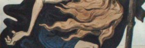 Der wandernde Ewige Jude, farbiger Holzschnitt von Gustave DorÃ©, 1852, Reproduktion in einer Ausstellung in Yad Vashem, 2007 (David Shankbone https://commons.wikimedia.org/w/index.php?curid=3271930)