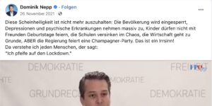 Nepp: "Diese Scheinheiligkeit der Regierung ist nicht mehr auszuhalten" (Screenshot FB Nepp 26.11.21)