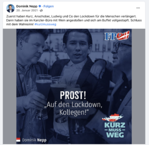 Nepp: "Prost! Auf den Lockdown Kollegen!" (Screenshot FB Nepp 20.1.21)