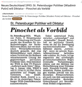 Neues Deutschland 1993 über Putin: Militärdiktatur nach chilenischem Vorbild für Rußland "wünschenswerte Lösung" (Screenshot Reddit)