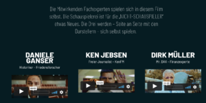 Film Norbert Peter mit Ganser, Jebsen und Müller als Werbeträger für Spendensammlung (Quelle: Screenshot mut-der-film.de)