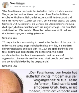 Posting mit gefälschtem Eco-Zitat zu Faschismus