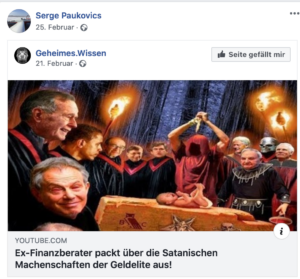 Paukovics teilt Verschwörungsvideo "Ex-Finanzberater packt über die Satanischen Machenschaften der Geldelite aus!"