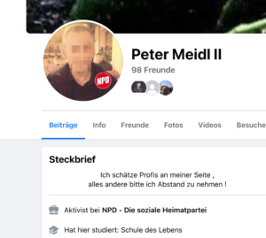 Peter Meidl auf FB: "Aktivist bei NPD"