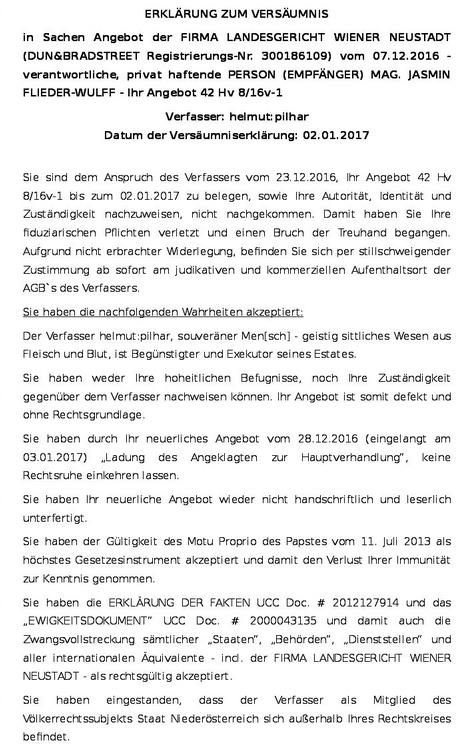 Pilhar tadelt das Landesgericht Wiener Neustadt mit päpstlicher Hilfe