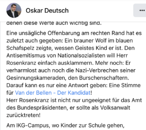 Ausschnitt Posting von Oskar Deutsch (3.10.22)