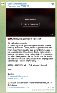 Coronadatencheck: Posting Film "Multikulti Zwang durch Holocaust"