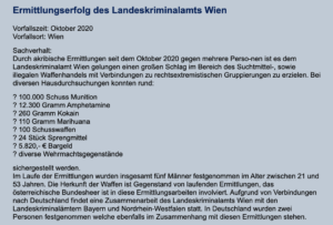 Pressemitteilung LPD Wien 12.12.20: Waffen, Drogen, Wehrmachtsgegenstände bei Neonazis