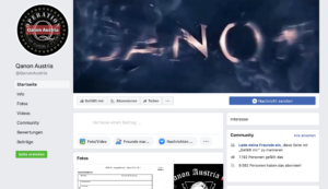 QAnon Austria FB-Seite mit 7.192 Fans und 9.5.82 Abonnent*innen (August 2020)