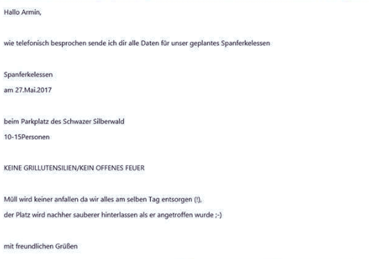 Benjamin Kranzl, RFJ-Obmann, veröffentlichte die Anmeldung des RFJ-Spanferkelessen am Grundstück des Waldkindergartens bei "Armin"