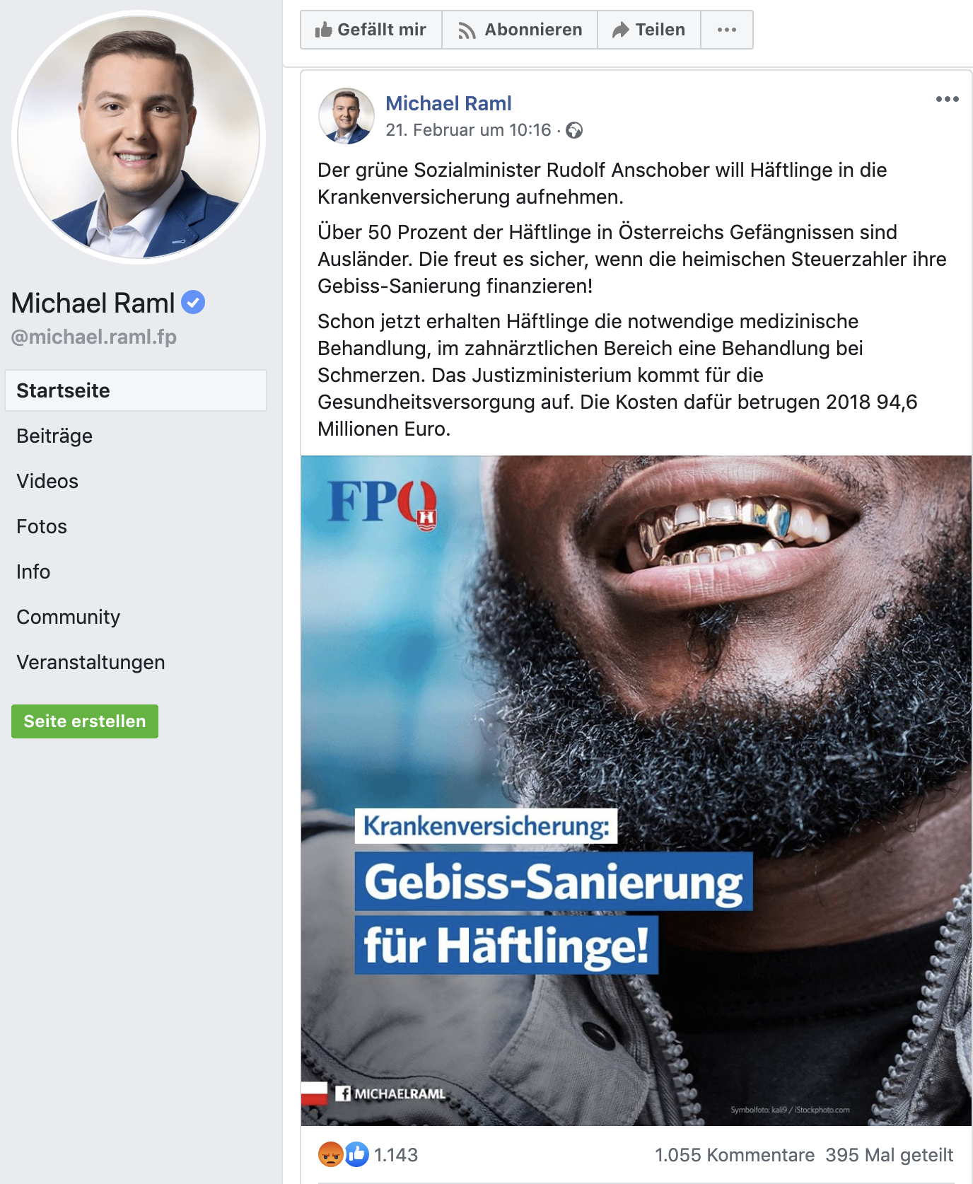 Raml Hetz-Posting: "Gebiss-Sanierung für Häftlinge"