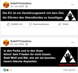 Rudolf P. hetzt mit Honsik-Zitaten (Screenshot FB-Account P.)