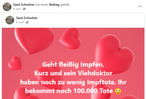 Gerd Schwörer: "Kurz und sein Viehdoktor haben noch zu wenig Impftote" (Screenshot FB)