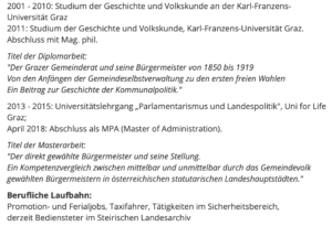 Auszug Biographie Sippel (Website Stadt Graz)