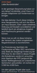 Sippel im Chat an seine Bundesbrüder (Screenshot Kleine Zeitung)