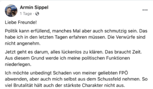 Sippel am 31.10.21 auf Facebook zu seinem Rücktritt (Screenshot FB-Seite Sippel)