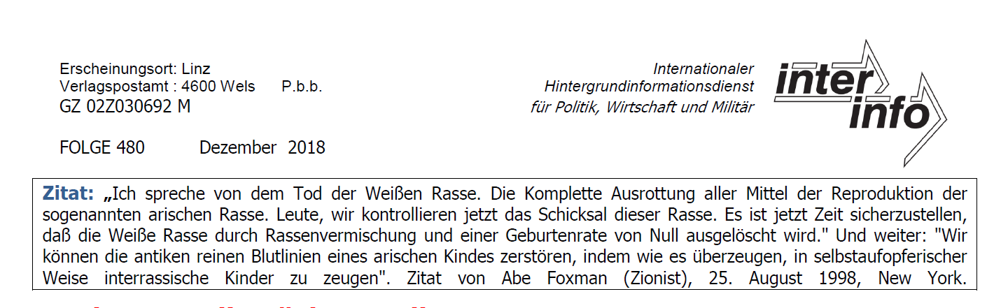 Antisemitismus in "inter info": gefälschtes Zitat