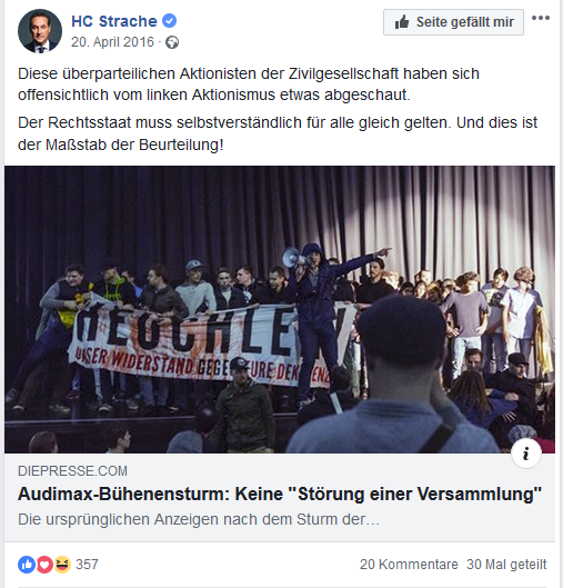 Strache: Identitäre als "überparteiliche Zivilgesellschaft" (Screenshot Facebook)