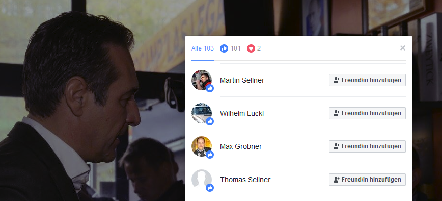 Likes von Sellners für Strache/Legat/Kunasek (Screenshot Facebook)