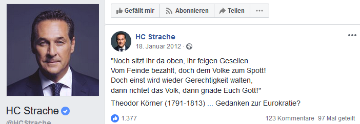 Screenshot Strache mit Fake-Zitat von KÃ¶rner