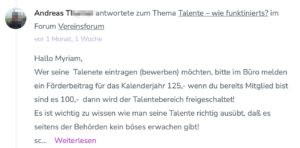 T-Institut Talente eintragen: "Förderbeitrag 125 Euro" (Screenshot Website T-Institut)