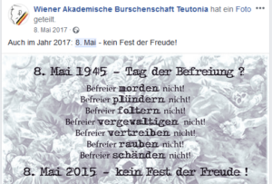 Teutonia Wien: "kein Fest der Freude" am 8. Mai (Screenshot FB 8.5.15)