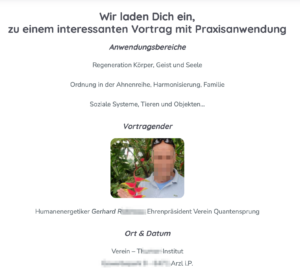Der Tiroler Gerhard R., verurteilt wegen der Beteiligung an einer staatsfeindlichen Verbindung ("Staatenbund"), mit einem Seminar im Sept. 22 bei A.T. (Screenshot Website T. Institut)