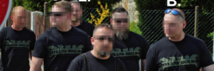 Alle drei vor Gericht: Thomas C., Andreas L. und Paul B. in Alpen-Donau-T-Shirts beim Neonazi-Festival "Schild & Schwert" in Ostritz (21.4.18; @ Presseservice Rathenow)