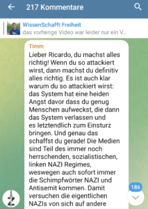 Kommentar von "Timm" bei Leppe: "Medien sind Teil des immer noch herrschenden linken NAZI Regimes" ((TG WissenSCHAFFT Freiheit, 19.5.23)