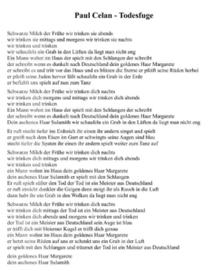 War das das Gedicht, das Andreas St. interpretieren musste? (Todesfuge, Paul Celan)