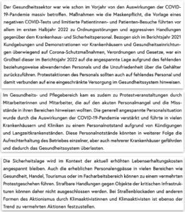 Gesundheitspersonal und Klimaschützer*innen als Beobachtungsgegenstand der DSN (VSB 22)