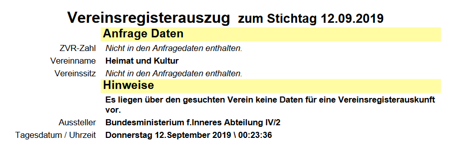 Verein "Heimat und Kultur" ist nicht existent