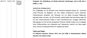 Verhandlungskalender Wr. Neustadt: "Vergehen der Gutheißung mit Strafe bedrohter Handlungen nach § 282 Abs 2 StGB u.a. Del.