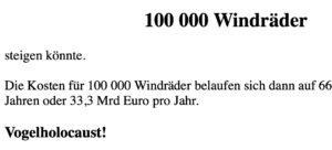 "Vogelholocaust" auf "Klimaschwindel"