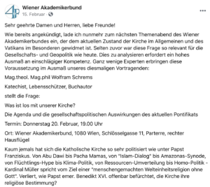 WAB-Vortrag: Wolfram Schrems u.a. zur "Homo-Politik" der Kirche