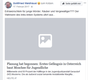 "Extrawürschteln für junge Mörder, Räuber und Vergewaltiger??? Der Wahnsinn des links-linken Systems ufert aus..." (FB 17.2.17)