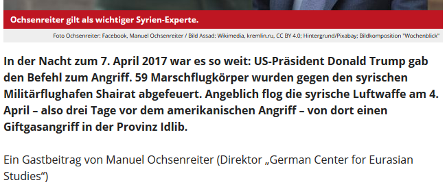 Ochsenreiter luat Wochenblick ein "wichtiger Syrien-Experte"