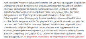 Wochenblick lobt Lukaschenko bzgl. Corona-Maßnahmen und empfiehlt Sauna und Alkohol