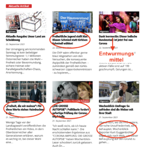 Startseite Wochenblick 22.9.21 (1): FPÖ-Werbung & Corona-Unsinn