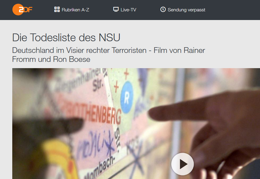 Doku "Die Todesliste des NSU" (ZDF) https://www.zdf.de/nachrichten/heute/zdf-zoom-doku-zu-nsu-100.html