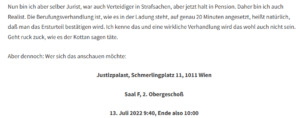 Zakrajsek rechnet in der Berufungsverhandlung im Juli 2022 mit einer Urteilsbestätigung