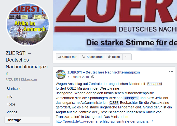 "Zuerst!" zum Brandanschlag in der Ukraine (Facebook)