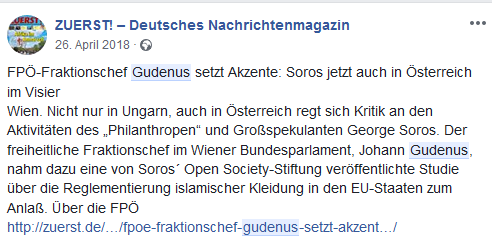 "Zuerst!": Lob für antisemitische Kampagne von Gudenus (Screenshot Facebook)