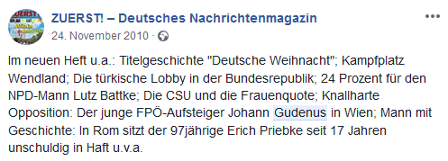 Zuerst!: junger Aufsteiger Gudenus, unschuldiger Naziverbrecher Priebke